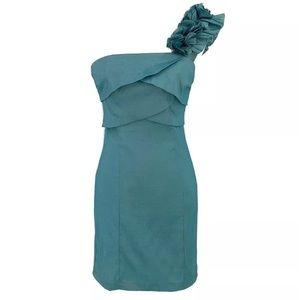 ALYN PAIGE Dress Teal Ruffle One Shoulder: SZ. 5/6